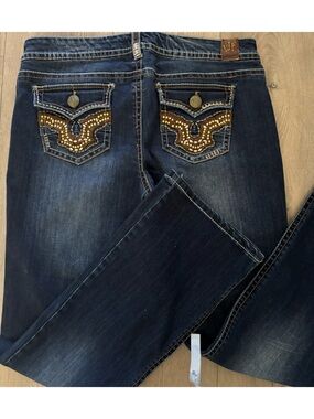 Wallflower Dark Blue Boot Cut Jeans with Gold Embellished Back Pockets